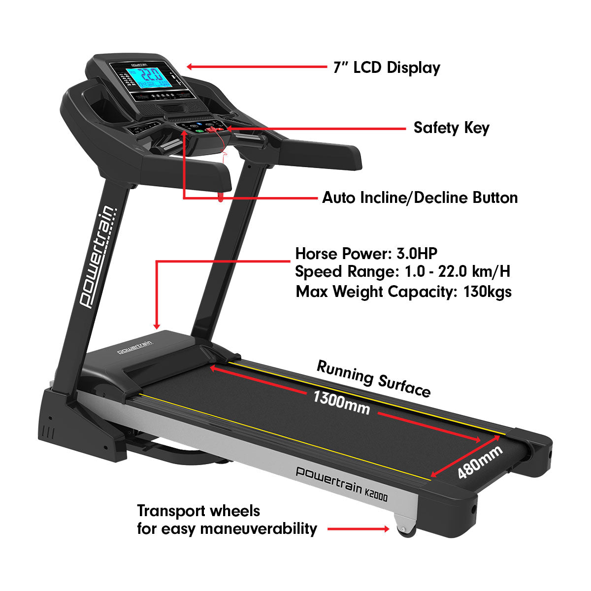 NNEDPE K2000 Treadmill w/ Fan & Auto Incline Speed 22km/h