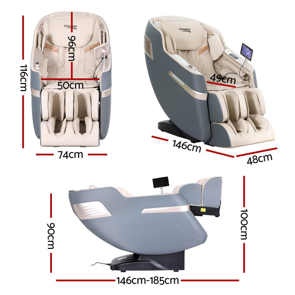 NNEDSZ Livemor 4D Massage Chair Electric Recliner Home Massager Gray Sina